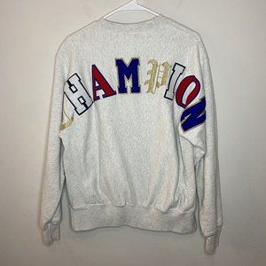 Champion Reverse Weave Pullover Sweatshirt Womens M Gray Spellout Long Sleeve